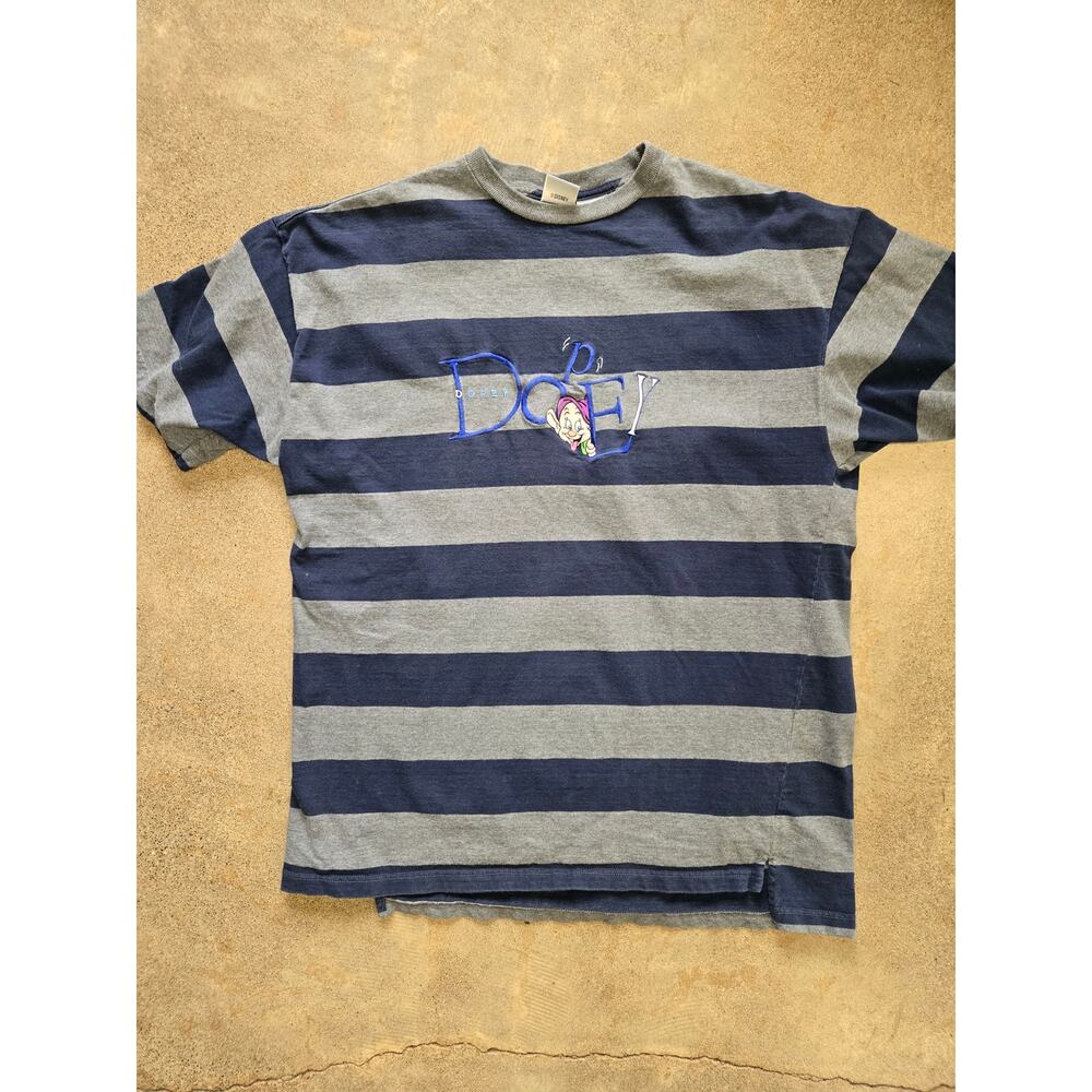 Disney Store Vintage 90s Dopey Snow White Striped Embroidered Shirt XL Mens
